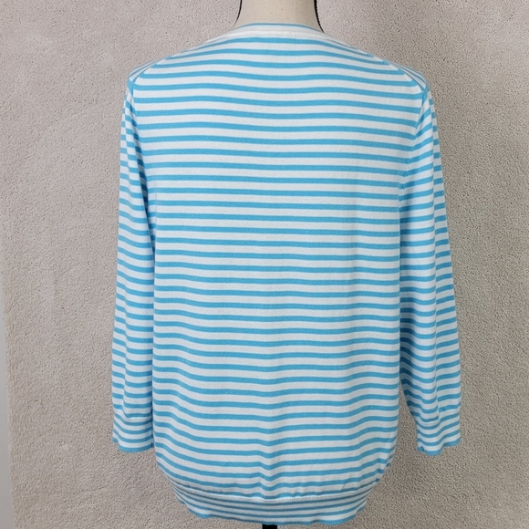 Talbots Blue And White Striped Pink Flamingo Button Down Cardigan Sweater Sz XL - Picture 2 of 11
